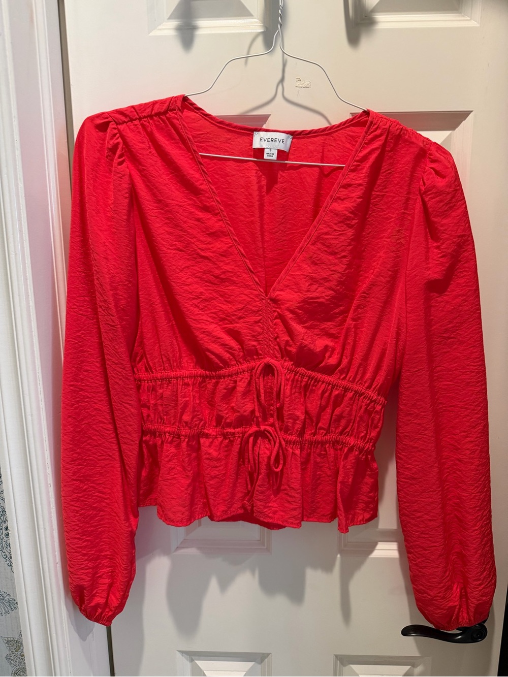 Evereve Red Long-Sleeve Peplum Blouse